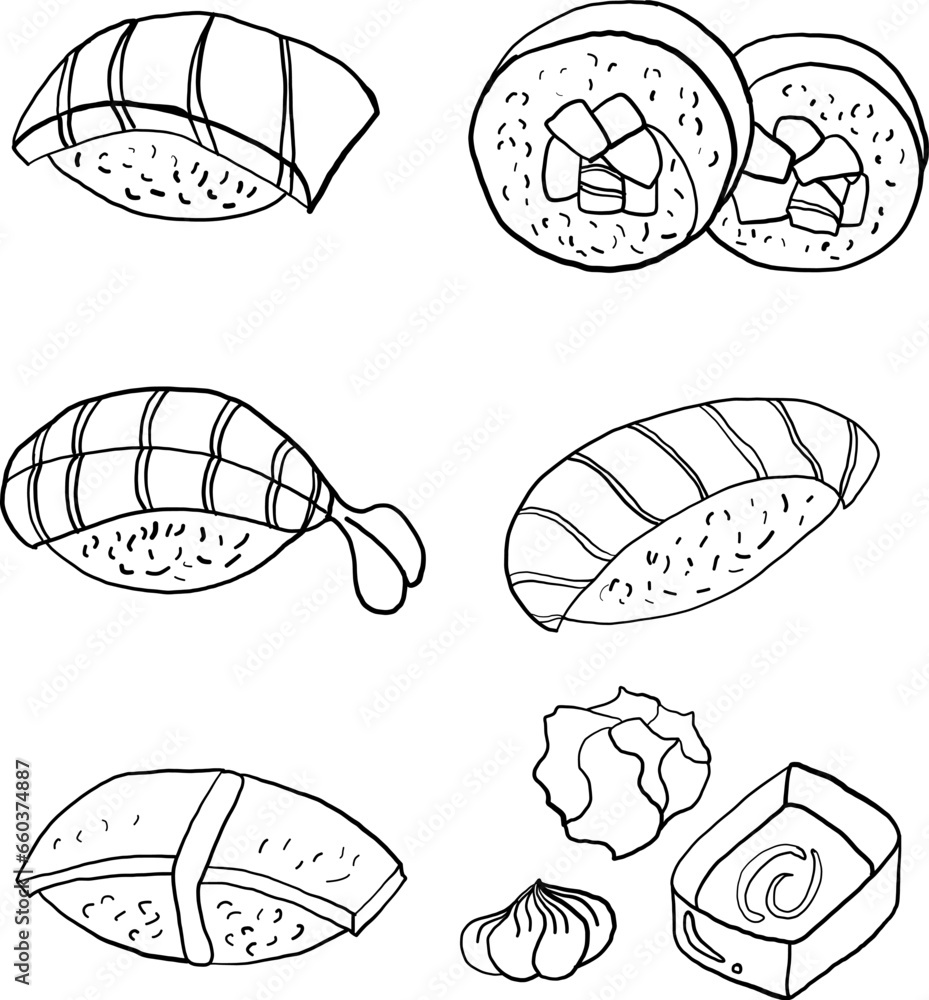 Japanese food,Sushi set vector illustration for printing on background.Traditional Japanese culture for elements on menu in restaurant and cuisin.