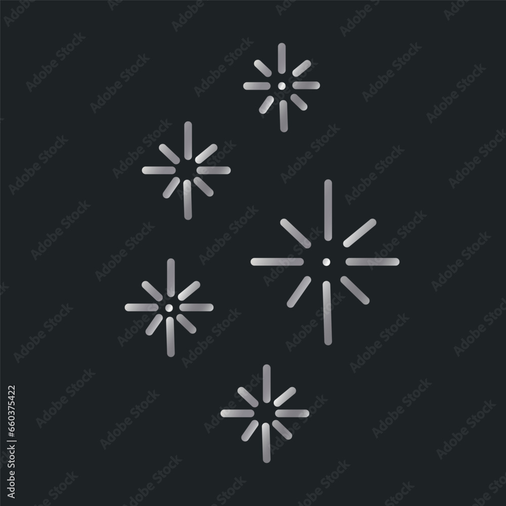 Set of 4 gradient silver stars isolated on a dark background. Vintage decorative elements, metallic decor.