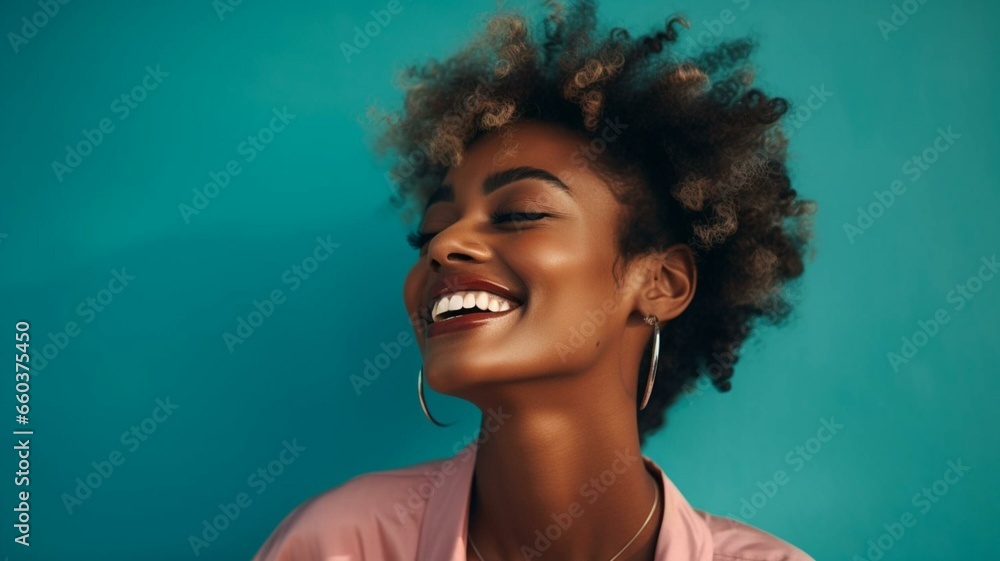 portrait of a smiling woman on blue background portrait of a smiling woman on blue background