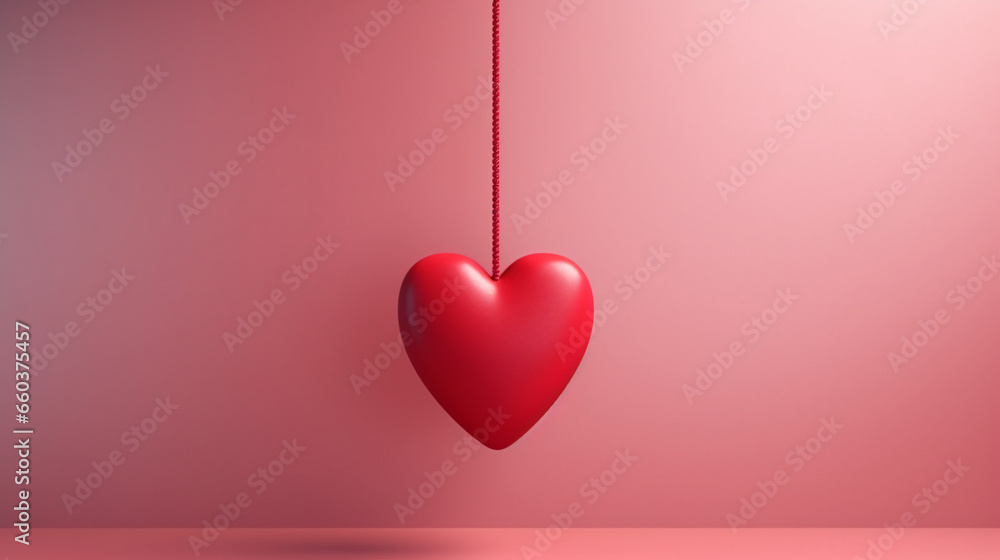 Minimal scene of hanging rope around the red heart