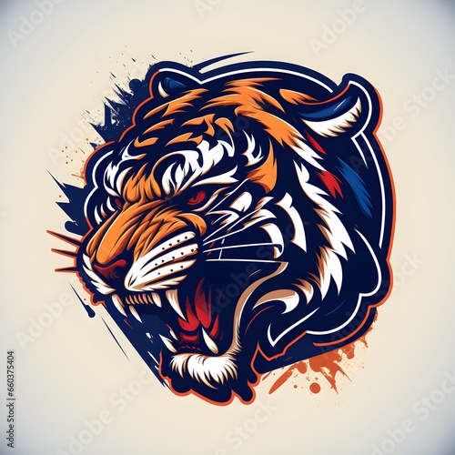 logo tte de tigre enerv style quipe NBA vector stickers sans criture fond blanc fierce powerful bold stylized primary colors background white simple moodfeelings and atmosphere determination  photo