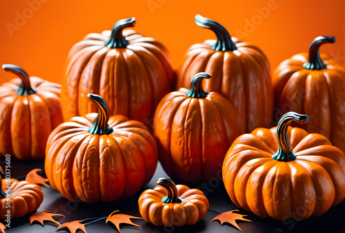 Orange pumpkins are used for Halloween decorations.