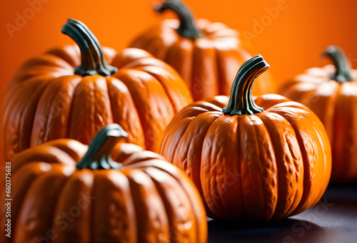Orange pumpkins are used for Halloween decorations.