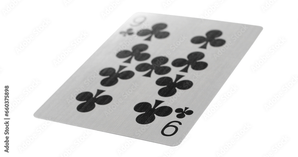 Flying playing card for poker and gambling, nine club isolated on white, clipping path
Flying playing card for poker and gambling, nine club isolated on white, clipping path