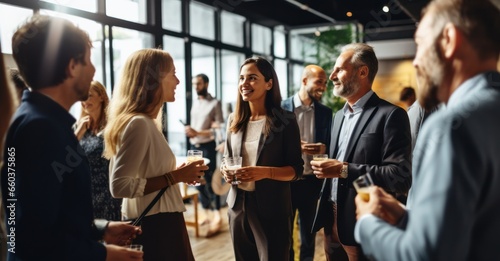 Professionals forging connections at a business networking event photo
