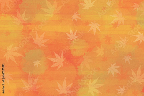 和紙に描いた、秋のもみじ舞う背景素材