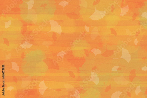 和紙に描いた、秋のイチョウ舞う背景素材