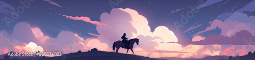 Silhouette Of A Cowboy On A Horse.  illustration On The Theme Of Comics And History  Travel And Animation. Generative AI