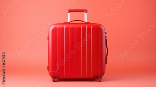 Travel red suitcase on red background
