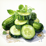 watercolor Cucumber clipart, Generative Ai