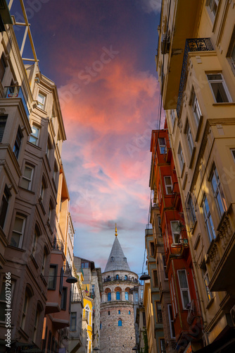 The walls of the narrow turkish street by the Galata Tower, Istanbul