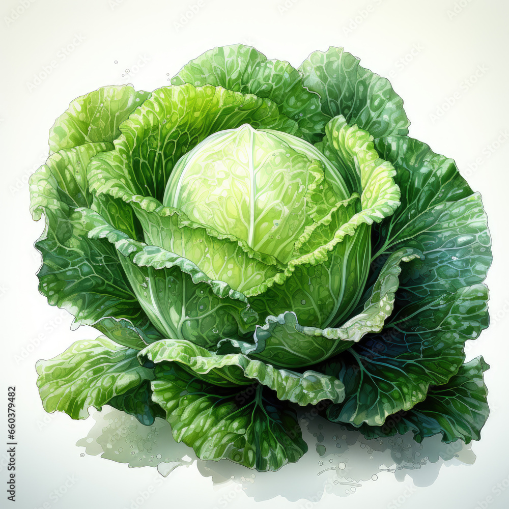 Fototapeta premium watercolor Lettuce Teaclipart, Generative Ai