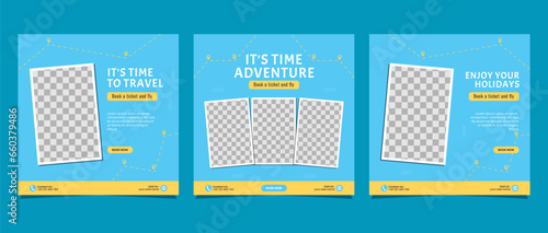 Travel business promotion web banner template design for social media marketing, tour advertising, banner offer, and and sale promo