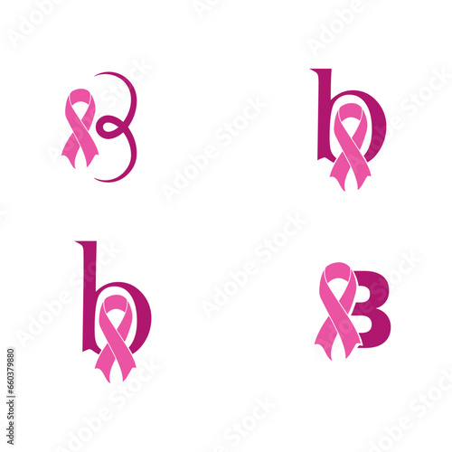 B Breast logo. Breast Cancer Information logo design illustration. Logo design breast care, cancer, healthcare, ribbon,