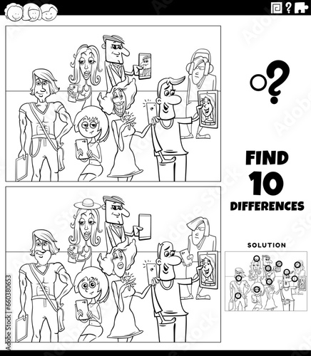 differences game with people with smart devices coloring page