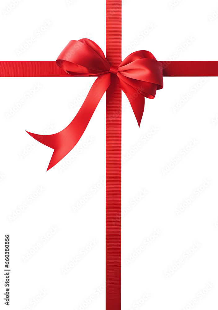 Realistic gift wrapping design with shiny red ribbons and bow isolated on transparent background cutout PNG Realistic gift wrapping design with shiny red ribbons and bow isolated on transparent background cutout PNG