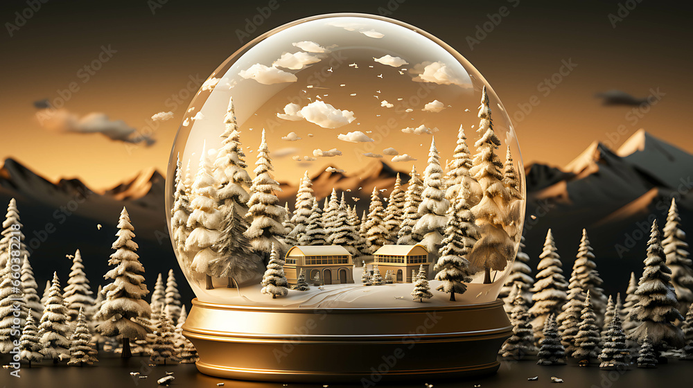 Christmas snow globe with a festive and cosy atmosphere.