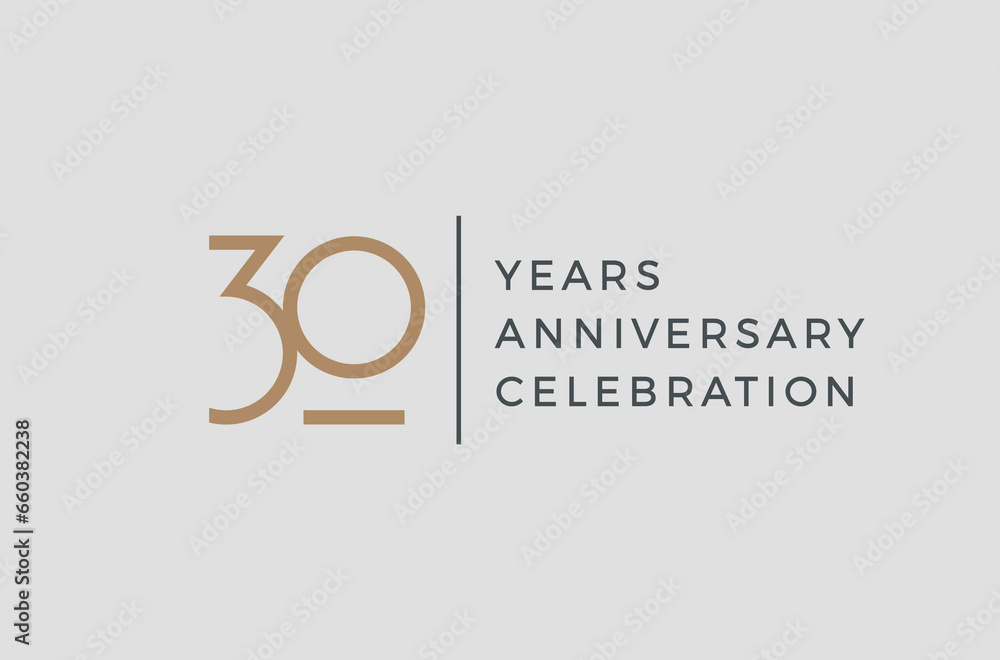 Thirty years celebration event. 30 years anniversary sign. Vector design template. - obrazy, fototapety, plakaty 