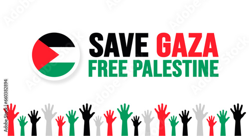 save Gaza free Palestine typography concept background design template with Palestine national flag.