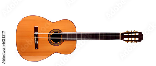 spanish acoustic guitar. Isolated on Transparent background.