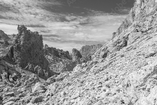 scenic image of the rocky peaks of the Italian Dolomites in South Tyrol