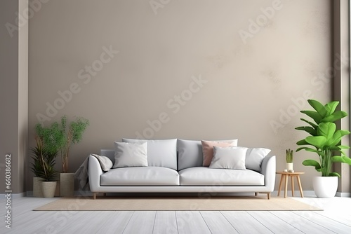 Walls in a rich oatmeal color theme simulate the interior. wall art. 3d rendering, 3d illustration © junjian Y