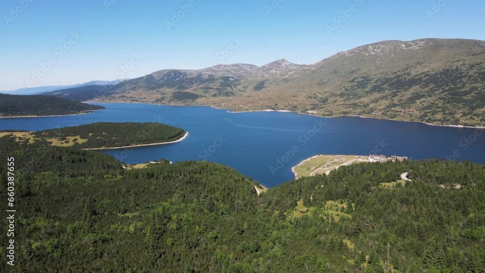 Aerial Summer view of Belmeken Dam, Rila mountain, Bulgaria Aerial Summer view of Belmeken Dam, Rila mountain, Bulgaria