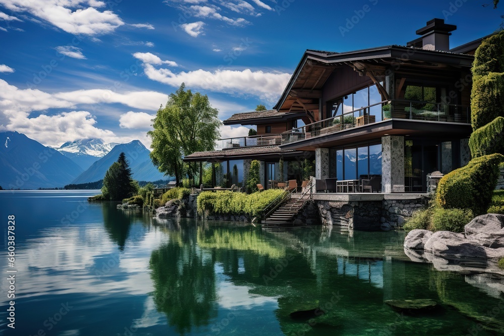 Luxury villas by the lake, mansions by the lagoon, single-family villa designs in the lakeside bay area