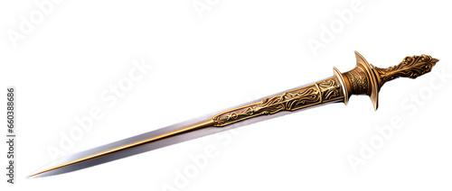Full Golden Old Sword. Isolated on Transparent background.
