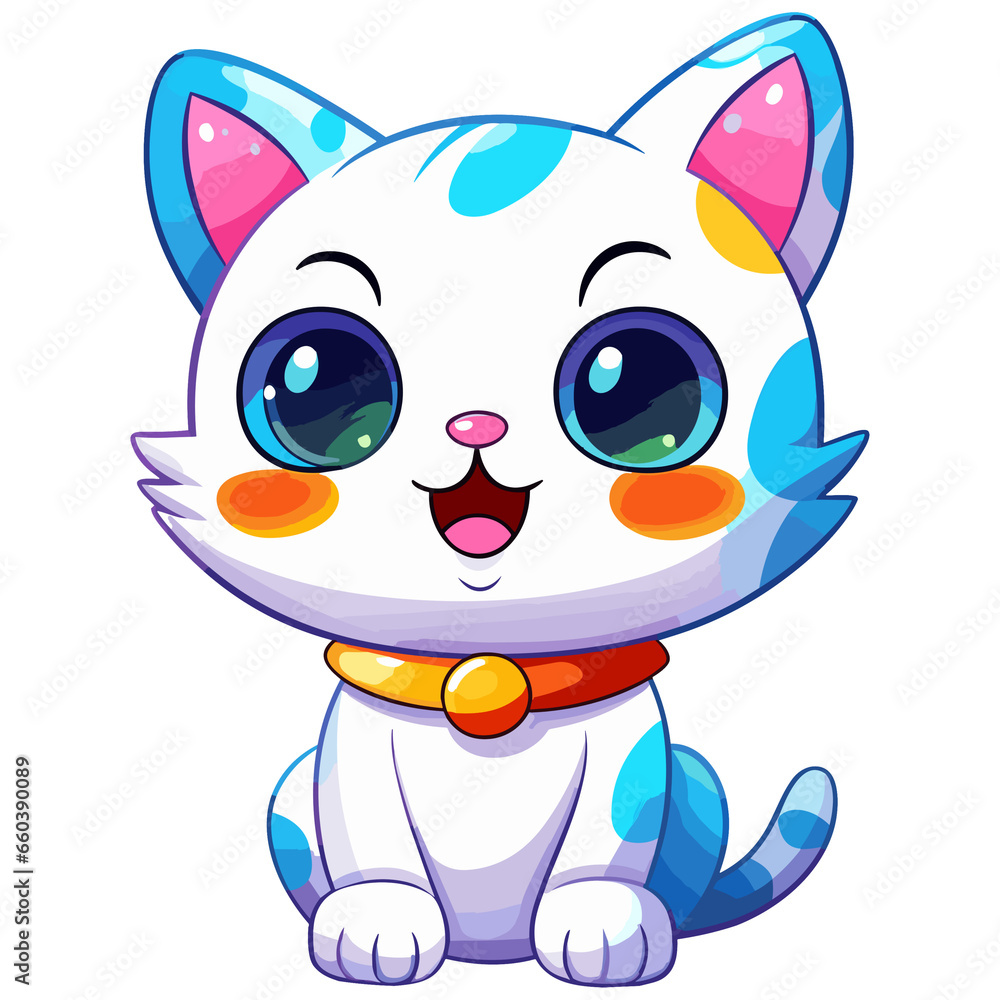 Naklejka premium Cheerful Feline Grin: Cute Smiling Cat Art