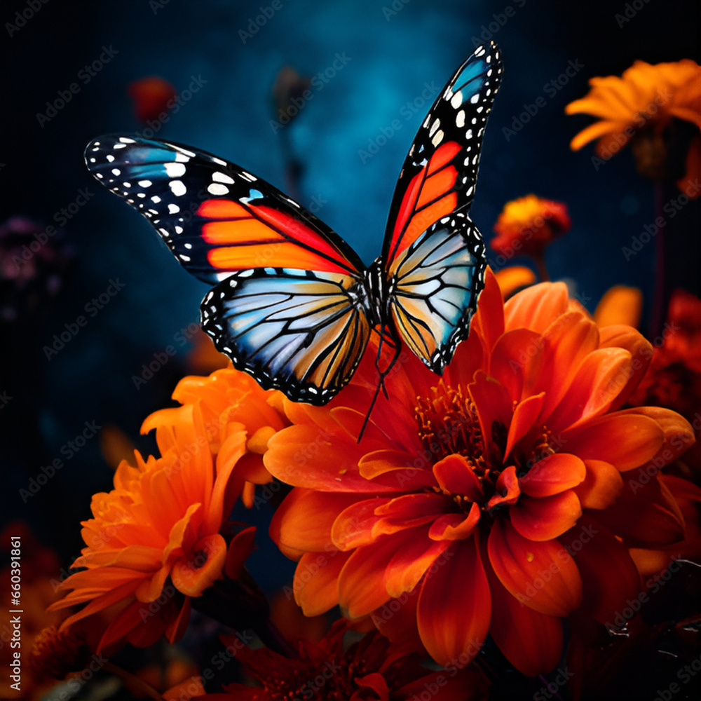 butterfly on flower butterfly, insect, monarch, nature, flower, orange, garden, black, wing, fly, animal, bug, summer, 