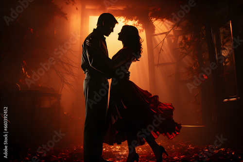 Love's Silhouetted Rhythm: A Couple's Intimate Dance ai generated art