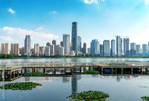Vászonkép Wuhan city skyline, China