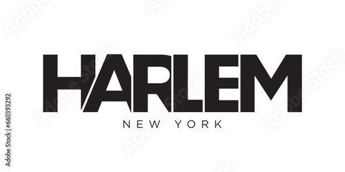 Harlem, New York, USA typography slogan design. America logo with graphic city lettering for print and web.