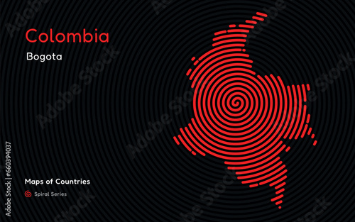 Creative map of Colombia, Political map. Bogota. Capital. World Countries vector maps series. Spiral, fingerprint series 