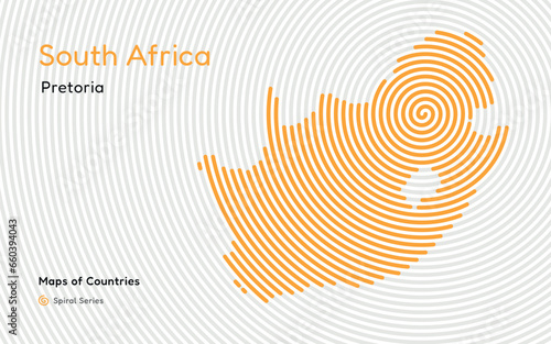 South Africa Spiral Map with Pretoria Capital, Abstract Fingerprint Style Vector