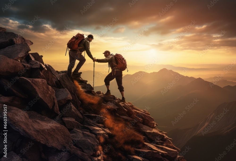 Men helping each other overcome tough situation