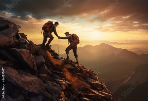 Men helping each other overcome tough situation