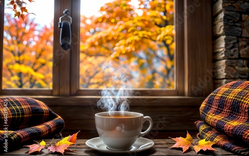 Autumn Tranquility Cozy Moments by the Window ai generated 