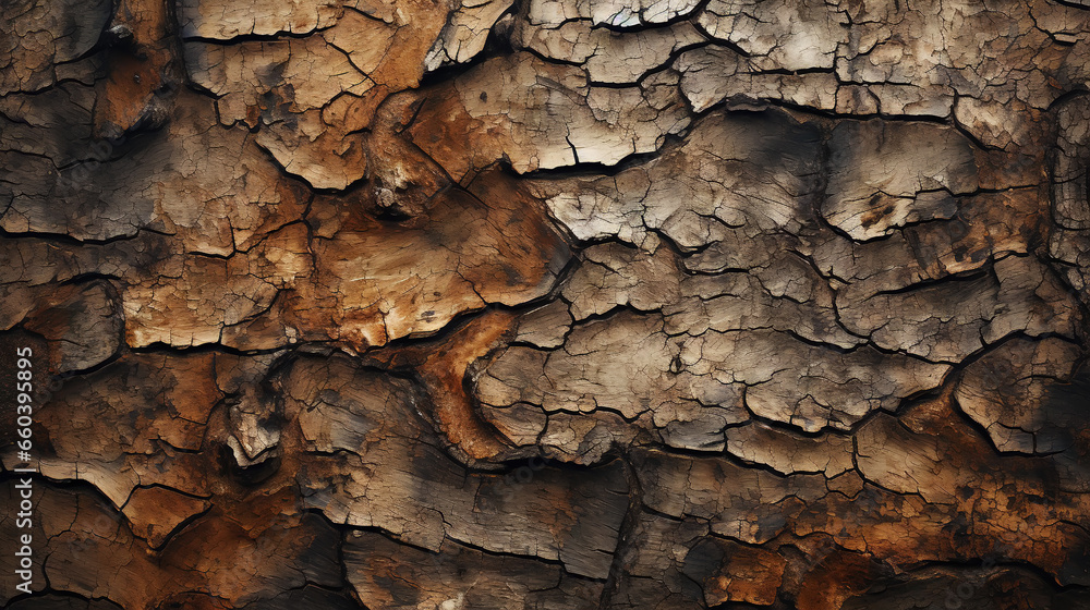 Charred wood bark dark texture. Detailed macro close-up view of tree burned scratched cork background. Generative AI Charred wood bark dark texture. Detailed macro close-up view of tree burned scratched cork background. Generative AI