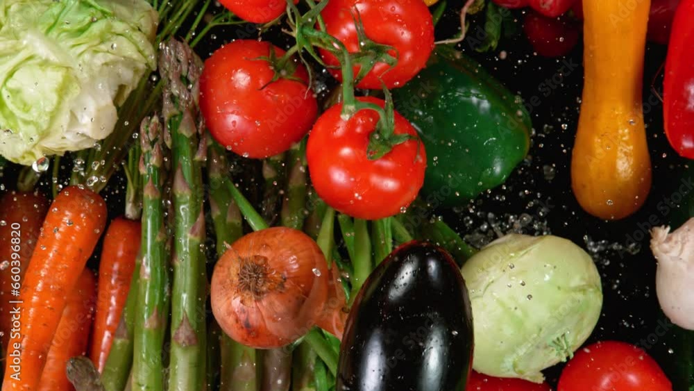 Super slow motion of various vegetable in the air. Filmed on high speed cinema camera, 1000 fps. Super slow motion of various vegetable in the air. Filmed on high speed cinema camera, 1000 fps.
