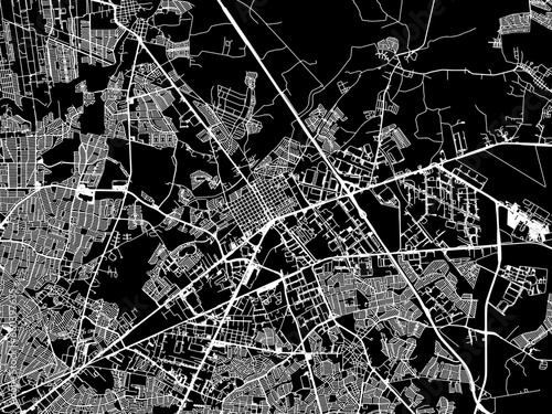Vector road map of the city of  Ciudad Apodaca in Mexico with white roads on a black background.