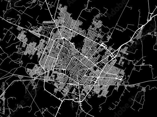 Vector road map of the city of Ciudad de Villa de Alvarez in Mexico with white roads on a black background.