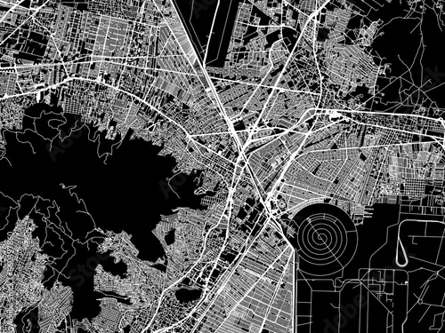 Vector road map of the city of  Ecatepec de Morelos in Mexico with white roads on a black background.