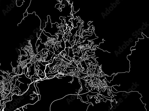 Vector road map of the city of  Guanajuato in Mexico with white roads on a black background.