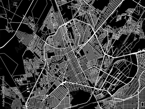 Vector road map of the city of  Gomez Palacio in Mexico with white roads on a black background. photo