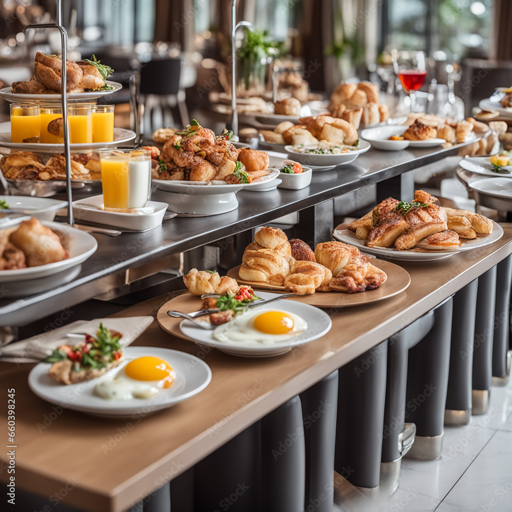 Buffet Concept, Breakfast Time in Luxury Hotel, Brunch with Family in Restaurant