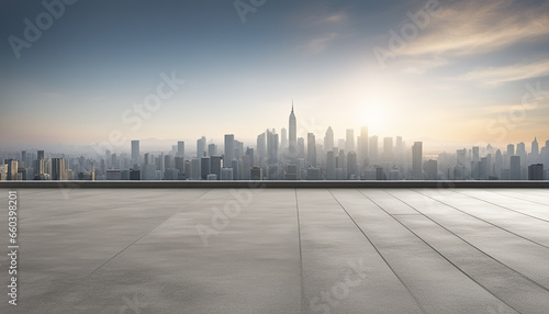Empty cement floor with cityscape and skyline background photo