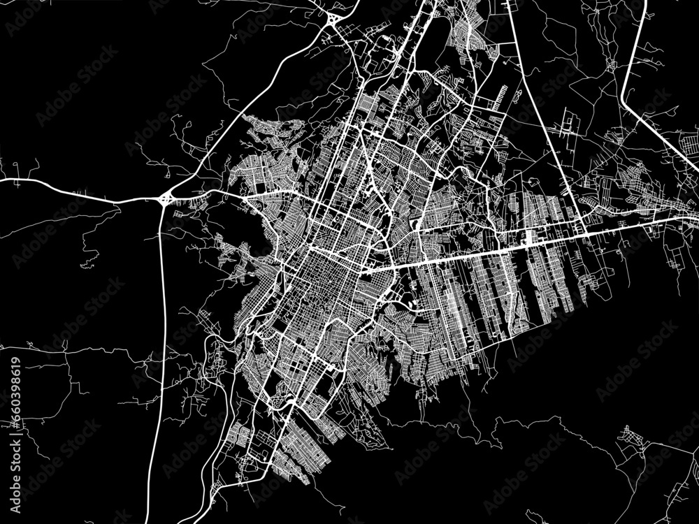 Vector road map of the city of Saltillo in Mexico with white roads on a ...