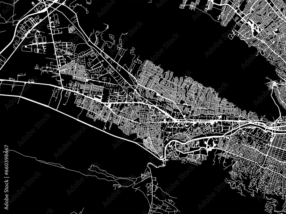 Vector road map of the city of  Santa Catarina in Mexico with white roads on a black background.